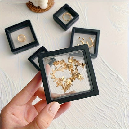 3D Floating Jewelry Display Box Bulk Set | Black Plastic Frame Clear Acrylic Panel Fabric-Lined Organizer for Jewelry Coins Collectibles – Secure Clasp Closure – 30 or 60 Pieces