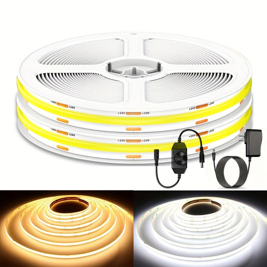 COB LED Strip Light 4800LEDs 32.8FT No Dark Spots - High Density Dimmable Knob Switch Ultra-Thin 8mm Flexible Tape Light for Under Cabinet TV Backlight Kitchen Vanity Mirror Bedroom Bathroom
