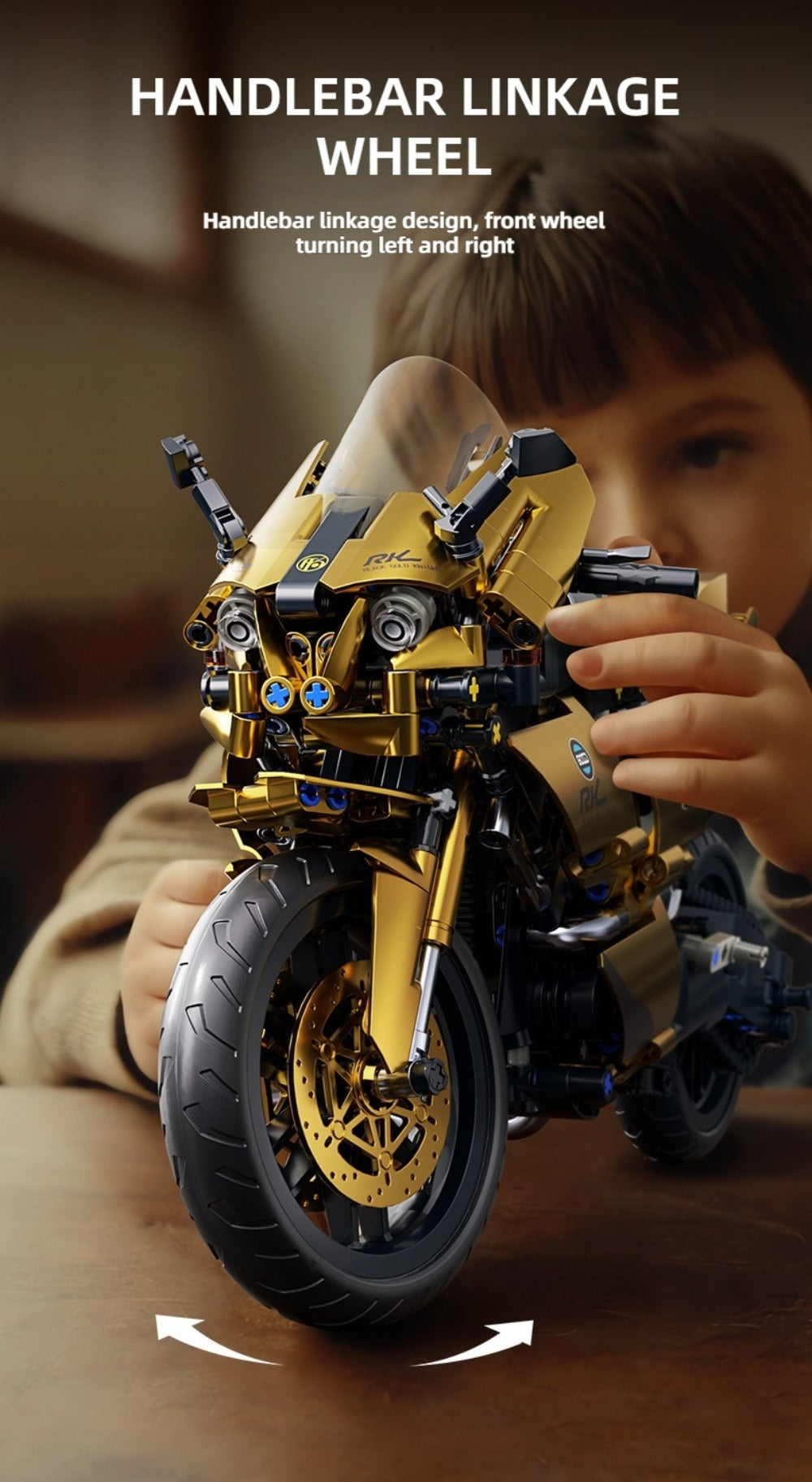 1000PCS Motorcycle Building Blocks 1:10 Scale DIY Black & Gold Motorbike Model Kit – Adult Collector Display Ornament, Exquisite Detail Assembly, Unique Gift for Men Motorcycle Enthusiasts Ages 14+