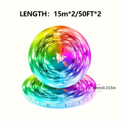 100ft RGB LED Strip Light Kit with Two 50ft Rolls, App Control, 44-Key Remote and 24V Adapter