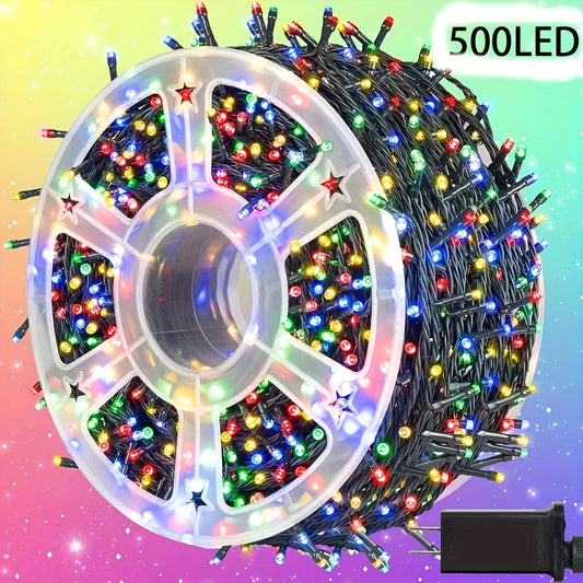 500 LED Christmas String Lights 170 Feet – 8 Lighting Modes with Memory Plug, Transparent Wire Outdoor Lights for Christmas Tree, Party, Balcony & Holiday Decoration – Warm White & Multicolor