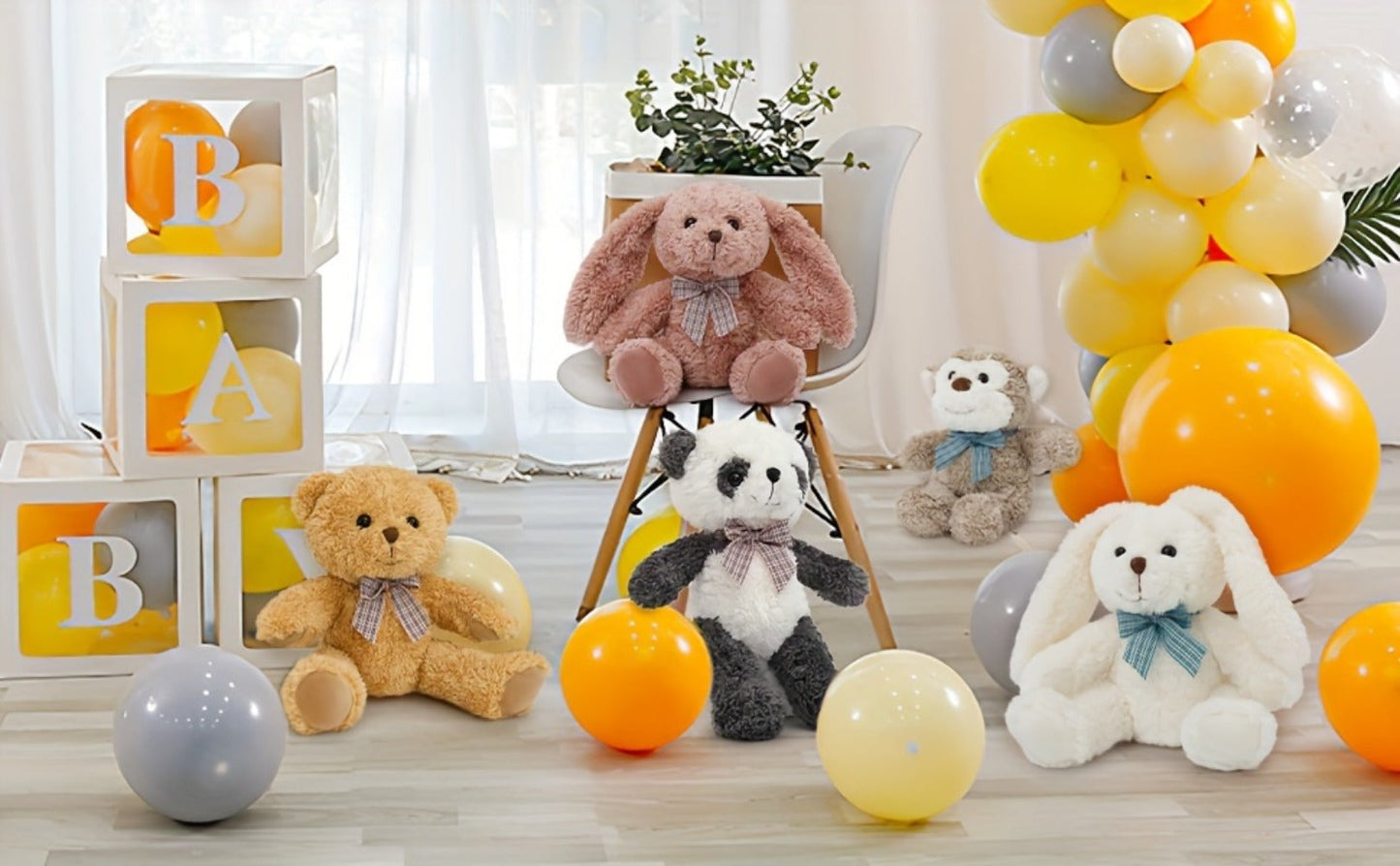 Stuffed Animal Five-Piece Bear, Monkey, Panda and Rabbit Set in 12.5-Inch Assorted Designs
