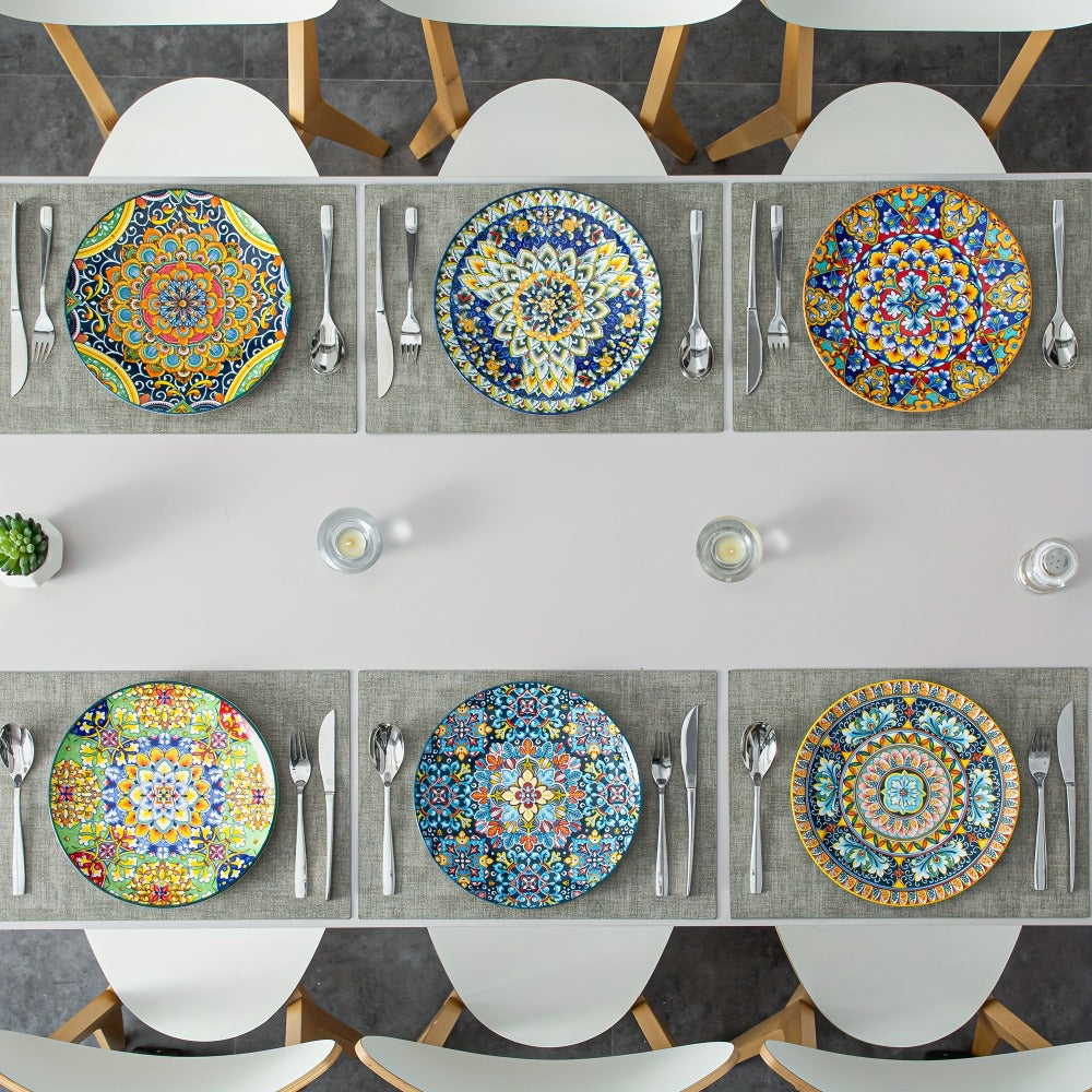Six-Piece Bohemian Dinner Plate Set with 10.5-Inch Colorful Patterned Plates in Two Style Options