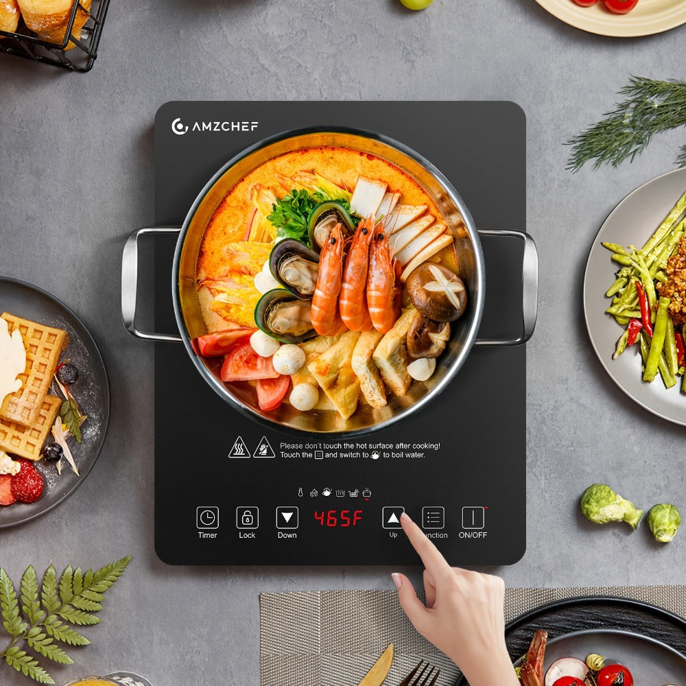 Induction Cooktop 1800W Single Burner Countertop Induction Cooker with Touch Control Timer for Home Cooking, Dining and Outdoor Meals