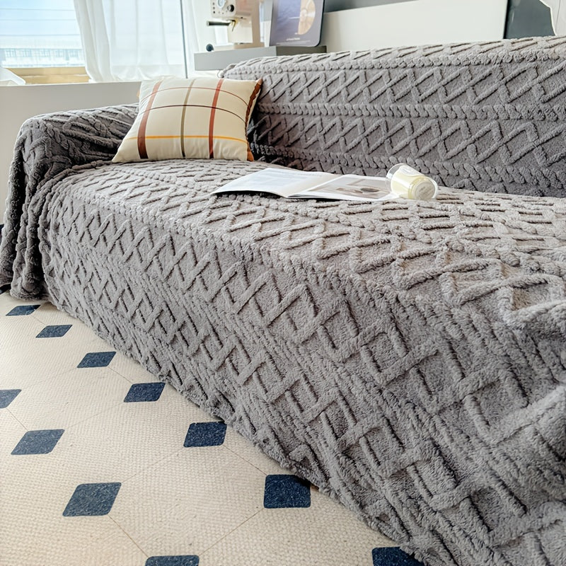 Sofa Cover 300 GSM Shu Velveteen Jacquard Throw in Three Sizes and Five Solid Colors for Armchair to Sectional