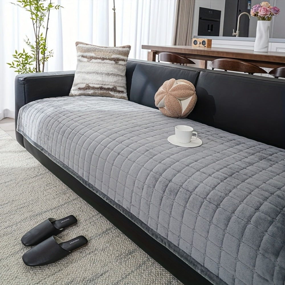 Plush Sofa Cushion Cover in Coffee, Gray or White with Two-, Three- and Four-Seat Size Options
