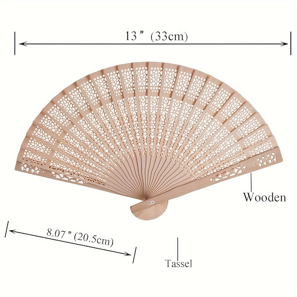 Wood-Tone Folding Hand Fans with Individual Gift Bags and Tassels in a 50-Piece Wedding Favor Pack