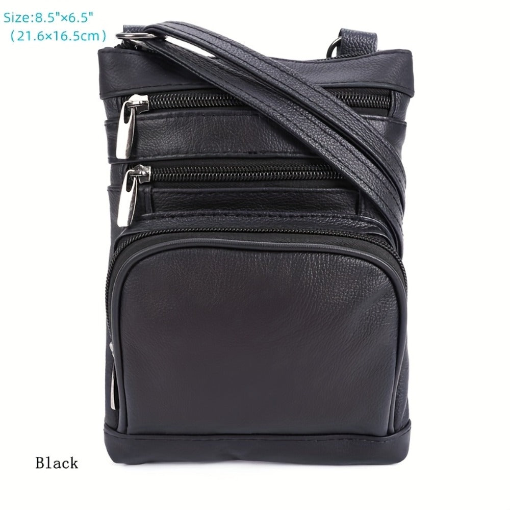 Genuine Leather Shoulder Bag for Women Men Soft First-Layer Cowhide Crossbody Bag Multi-Pocket Messenger Bag 3 Sizes Fits Smartphone Tablet Daily Work Travel – Black Red Brown Navy