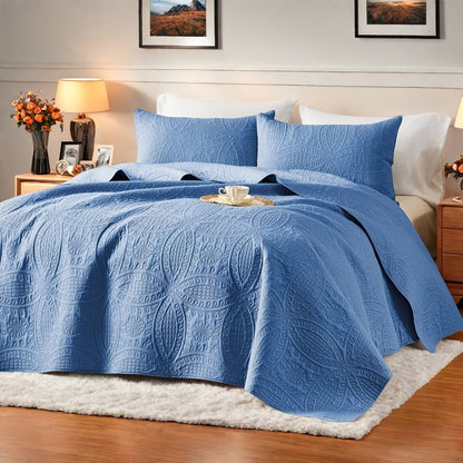 Coin-Pattern Quilt Set in Four Designs, Multiple Colors and Twin, Full-Queen or King-California King Sizes
