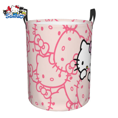 Collapsible Laundry Hamper with Bow Cat Prints, Two Handles and 40 x 50cm Size in Nine Pattern Options