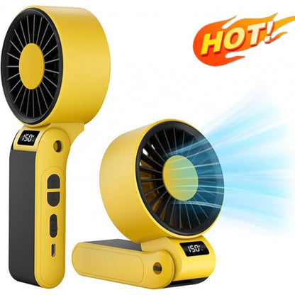 Handheld Fan USB-C Rechargeable 150-Speed Stepless Adjustable Turbo Fan LED Display Foldable Wearable Neck Desk Fan for Outdoor Travel Office Camping Black White Yellow