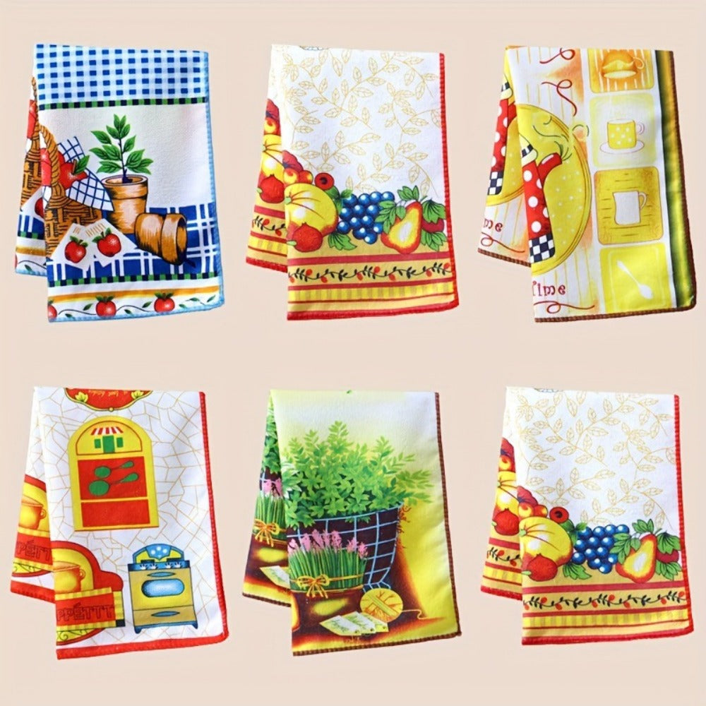 Six-Piece Printed Kitchen Towel Set, Approximately 60 x 40cm Each in Combination A or B Designs