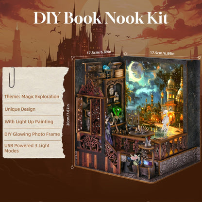 Magic Exploration Book Nook Kit CH03 with Library Workshop Scene, Three Light Modes and Paintable Front Panel