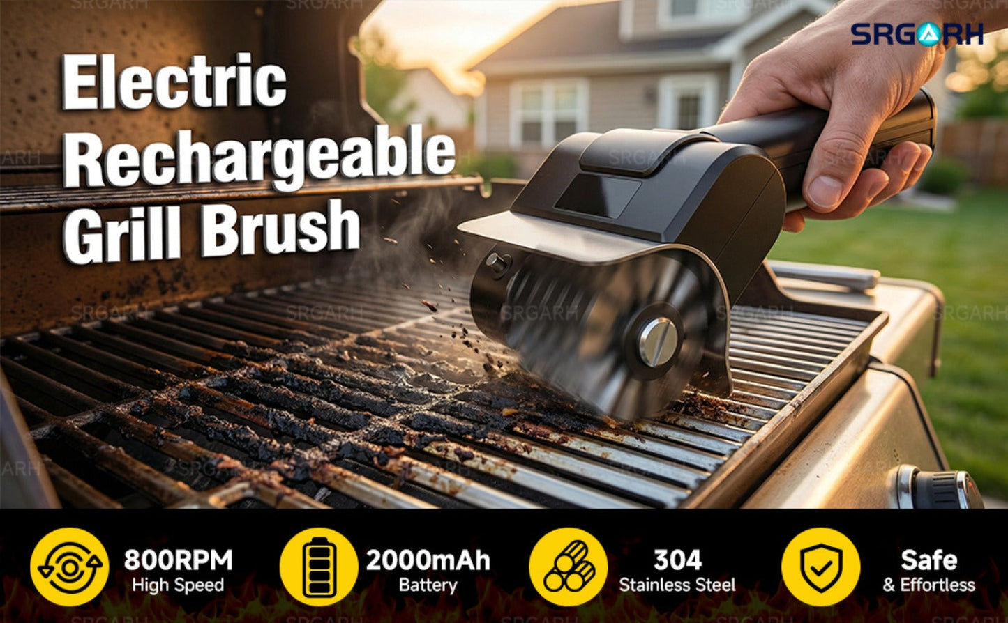 Electric BBQ Grill Brush Cordless Rechargeable Grill Cleaner with 800 RPM Rotating Head, 2000mAh Battery, 304 Stainless Steel Bristles – Outdoor Grilling Tool, Father's Day Gift