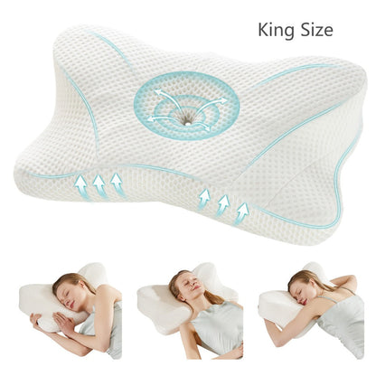 Memory Foam Cervical Pillow Ergonomic Contour Neck Support Orthopedic Bed Pillow for Side Back Stomach Sleepers with Cooling Pillowcase Queen King