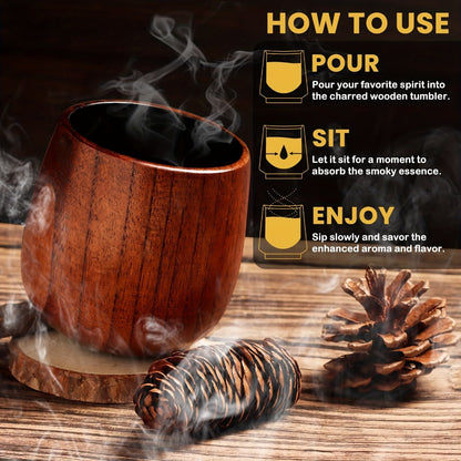 Charred Wooden Bourbon Whiskey Glass Set – 2 Jujube Wood Old Fashioned Tumbler Glasses & 8 Granite Whiskey Stones – Handcrafted Whiskey Gift for Men Dad