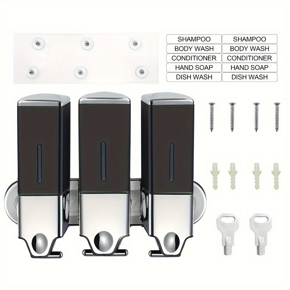 Three-Bottle Wall-Mounted Soap Dispenser Set with 16.91 oz 500 ml Source Capacity in Five Finish Options