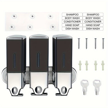 Three-Bottle Wall-Mounted Soap Dispenser Set with 16.91 oz 500 ml Source Capacity in Five Finish Options