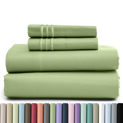 Bed Sheet Set Brushed Microfiber in 3- or 4-Piece Configuration with 16-Inch Pocket and Twenty-Four Colors