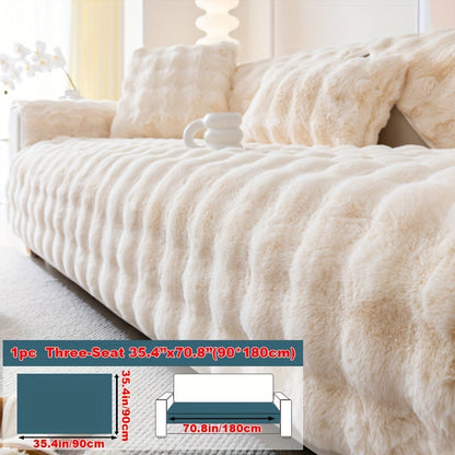 Sofa Cover Thick Faux Rabbit Plush Panels with Anti-Slip Feature for Seat, Armrest, Backrest or Pillowcase