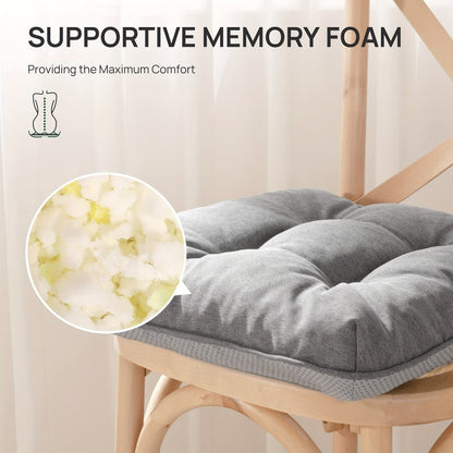 Tufted Chair Cushion Set with Four 15.5-Inch Pads, Tie Straps and 11 Solid Color Choices for Dining Chairs