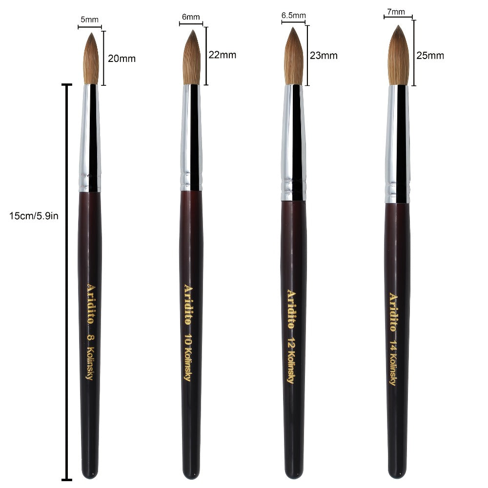 Red-Wine Handle Acrylic Nail Brush in Exact Checkout Sizes #8, #10, #12, #14, #16 or #18 with Pictured Round Tip