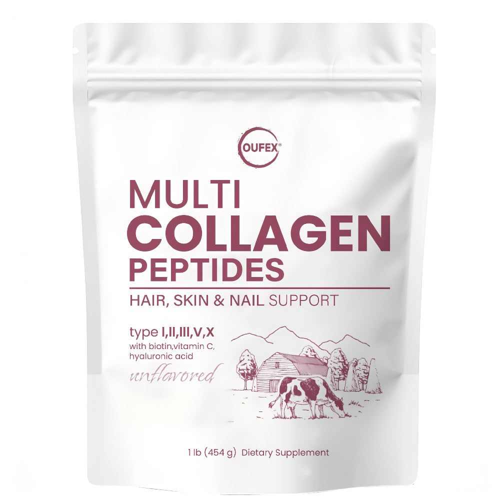 Dietary Supplement Multi-Collagen Powder with Types I, II, III, V and X, Biotin and Vitamin C, 2-Pack