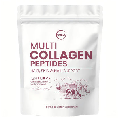 Dietary Supplement Multi-Collagen Powder with Types I, II, III, V and X, Biotin and Vitamin C, 2-Pack