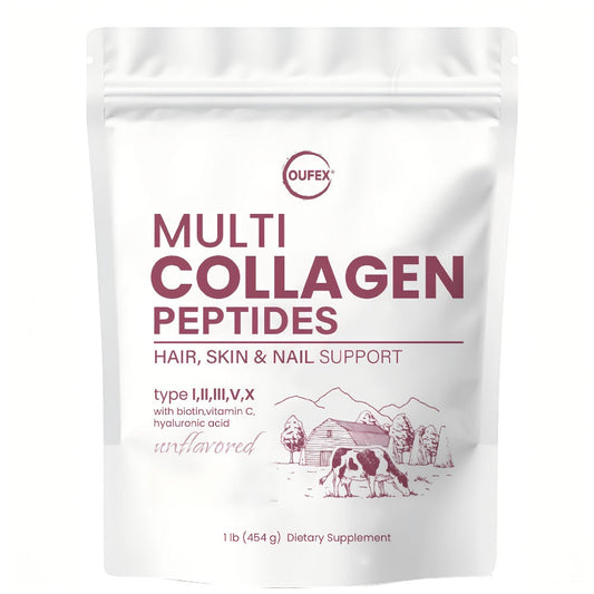 Dietary Supplement Multi-Collagen Powder with Types I, II, III, V and X, Biotin and Vitamin C, 2-Pack