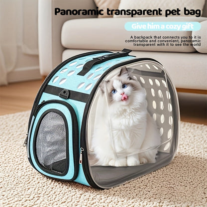 Transparent PVC Bubble Cat Backpack Carrier | Airline Approved Clear Window Pet Bag with Ventilated Side Panels, Foldable Frame, Sturdy Outdoor Travel Carrier for Small Medium Cats, S & L, 4 Colors