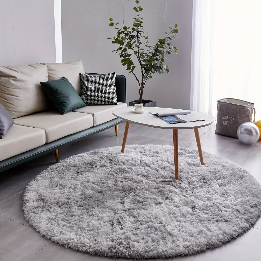 Area Rug, Round Shaggy Plush Carpet in Seven Colors and 4-, 5- or 6-Foot Diameters with Spot-Clean Care