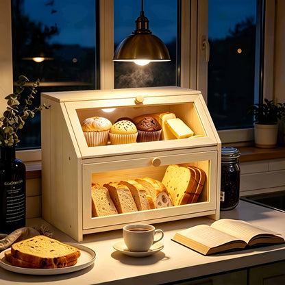 Bread Box for Kitchen Countertop – Large Capacity Bread Storage Container with Transparent Window, Multi-Layer Design for Loaves, Pastries & Baked Goods – Modern Food Storage Box