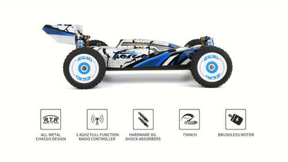 Remote Control Car, Wltoys 124017 Brushless 4WD Off-Road Racer with 75KM/H Source Speed and Two 7.4V 2200mAh Batteries