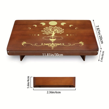 Crystal Display Stand Wooden Divining Table for Meditation Altar Witchcraft Decor - Bohemian Spiritual Tabletop Organizer for Crystals, Tarot Cards & Ritual Accessories, Boho Home Decor