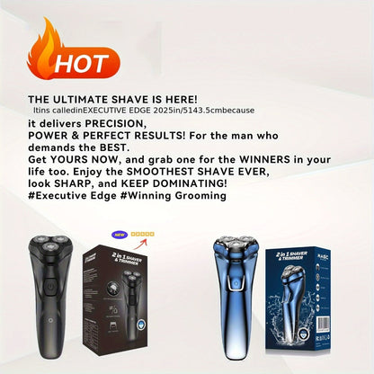 Three-Head Rotary Electric Shaver with Pop-Up Trimmer in Gunmetal or Blue Fade, ABS and Stainless Steel