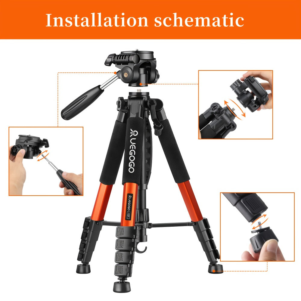 74-Inch Heavy-Duty Camera Tripod with Phone Holder Quick Release Plate & Carry Bag Professional DSLR Video Stand for Canon Nikon Sony Compatible with Cell Phones Projector Travel Tripod