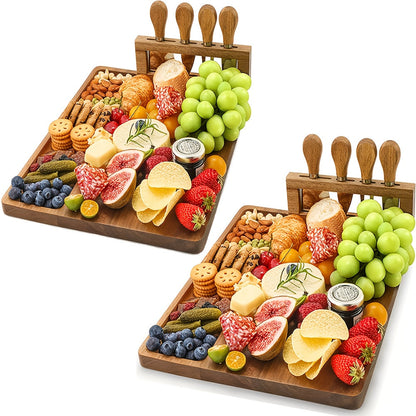 Rectangular 13.78 x 9.76-Inch Charcuterie Board Set with Four Knives in One- or Two-Set Options