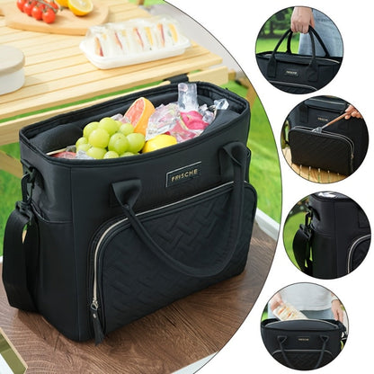 11L Quilted Lunch Bag Tote with Front Zipper Pocket, Side Tissue Pocket, Strap and Four Colors