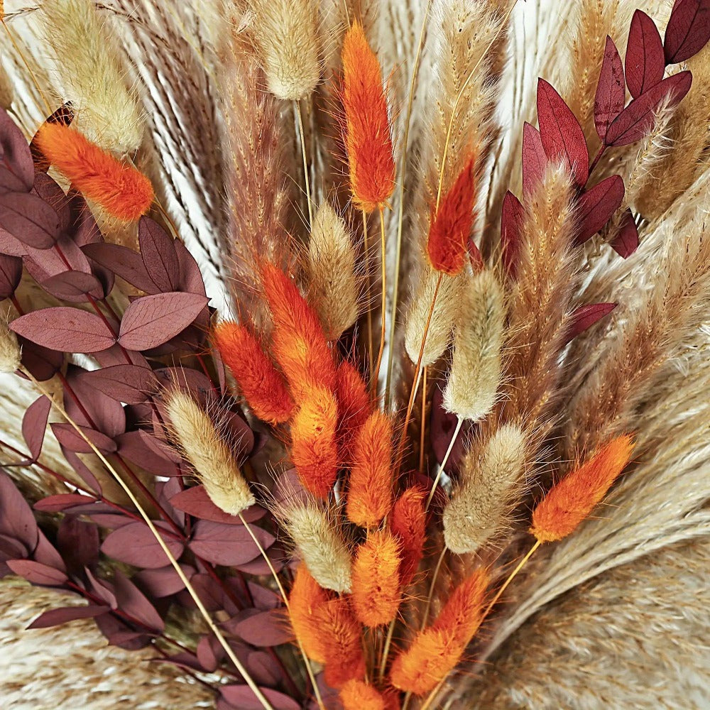 Artificial Pampas-Style Bouquet, 72-Piece 17-Inch Autumn Mix with Feathery, Reed and Leaf Stems