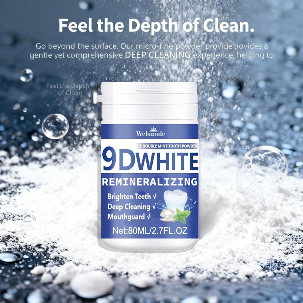 Teeth Whitening Tooth Powder 3-Pack – 9D White Deep Cleaning Dental Powder with Fresh Mint Flavor, 80ml Each, Removes Stains, Freshens Breath, Travel-Friendly Daily Dentifrice for Women and Men