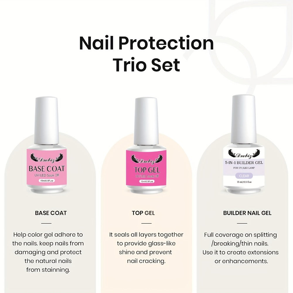 Builder Gel Nail Kit 5-in-1 Clear Nail Extension Gel Set — Primer Brush Repair Gel Nail Strengthening Overlay Kit 0.51oz, Beginner DIY Home Salon for Natural Nails Women Nail Art Starter