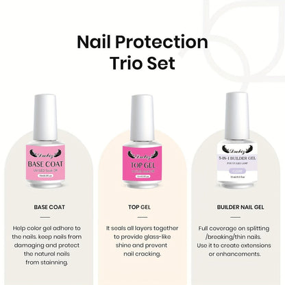 Builder Gel Nail Kit 5-in-1 Clear Nail Extension Gel Set — Primer Brush Repair Gel Nail Strengthening Overlay Kit 0.51oz, Beginner DIY Home Salon for Natural Nails Women Nail Art Starter