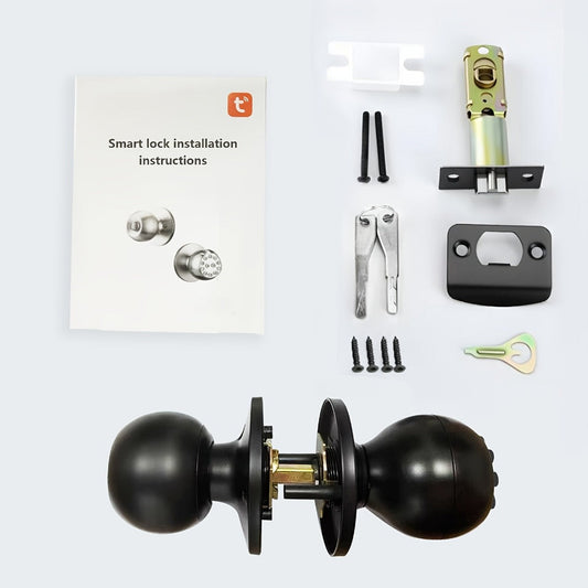 Anti-Peep Keypad Smart Door Knob with App & Passage Mode - Auto-Lock, Keyless Entry, Mechanical Key Backup, Wireless Electronic Door Knob for Bedroom, Home, Hotel & Office, Black