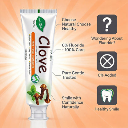 100g Mint and Clove Herbal Toothpaste Tube with Flip-Top Cap, Front-Label Ingredients and One-Piece Pack
