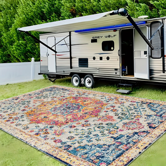 Outdoor Rug | Bohemian Vintage Machine Washable Patio RV Camping Picnic