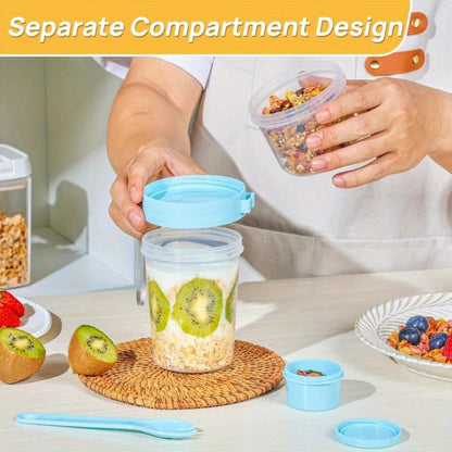 Four-Pack 27 oz Yogurt Parfait Cups with Spoons, Leak-Resistant Lids and Separate Topping Compartments