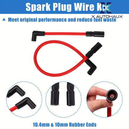 Harley Davidson Spark Plug Wire Kit 10.4mm 10mm for Dyna FXD 2000-2017 Softail 1999-2017 - Red Silicone 90-Degree Pre-Crimped Motorcycle Ignition Wires