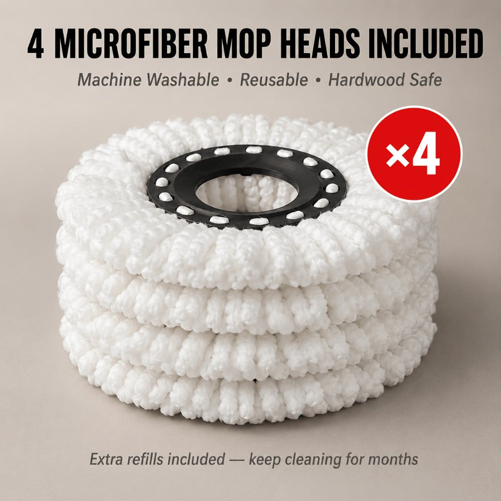 Mop And Bucket Set with Wringer 360 Degree Spinning Self-Wringing Mop 4 Microfiber Mop for Bath Time