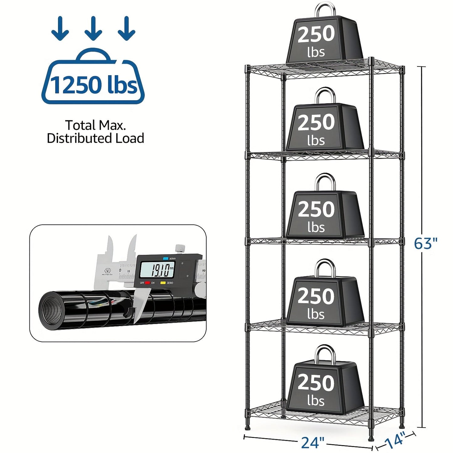 Metal Storage Shelving Unit Heavy Duty Adjustable 4 5 Tier Steel Shelf Rack for Garage Kitchen Pantry Workshop Black Chrome MZG