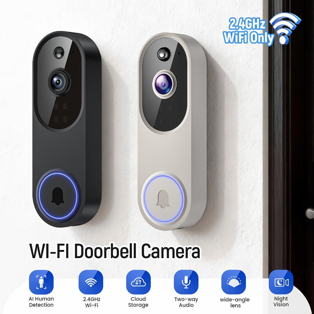 166° Ultra Wide Angle Smart Doorbell Camera 2K HD Wireless WiFi, AI Human Detection, Two-Way Audio